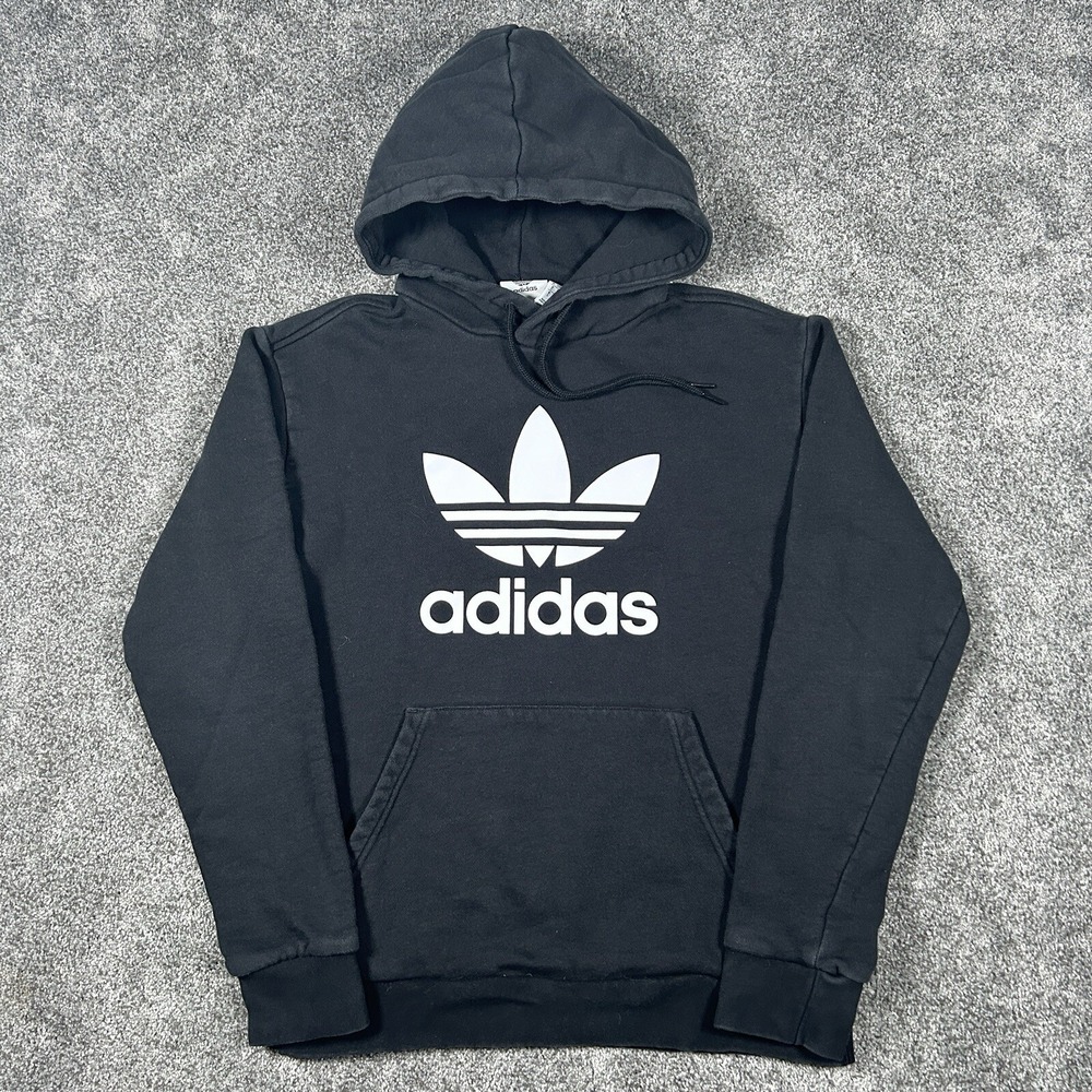 Adidas Originals Men's Size Small Trefoil Black Big Logo Spellout Hoodie